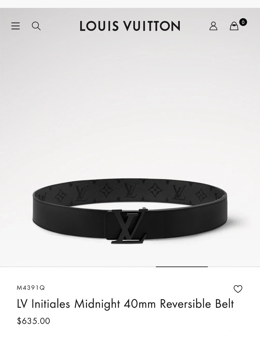 Louis Vuitton Black Monogram Canvas Men's Belt with LV Buckle 110cm